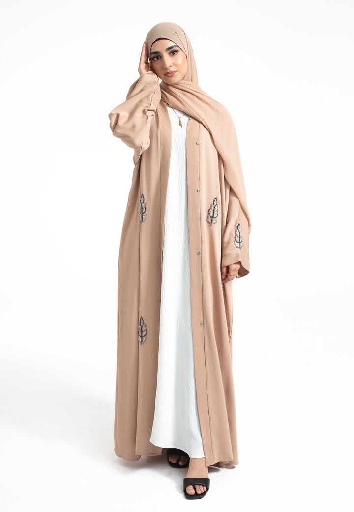 Almond Embellished Open Abaya