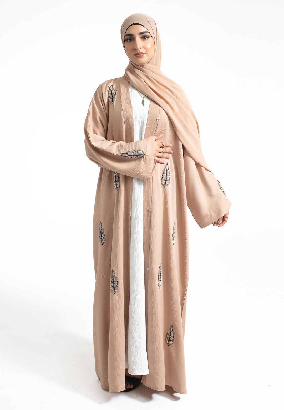 Almond Embellished Open Abaya