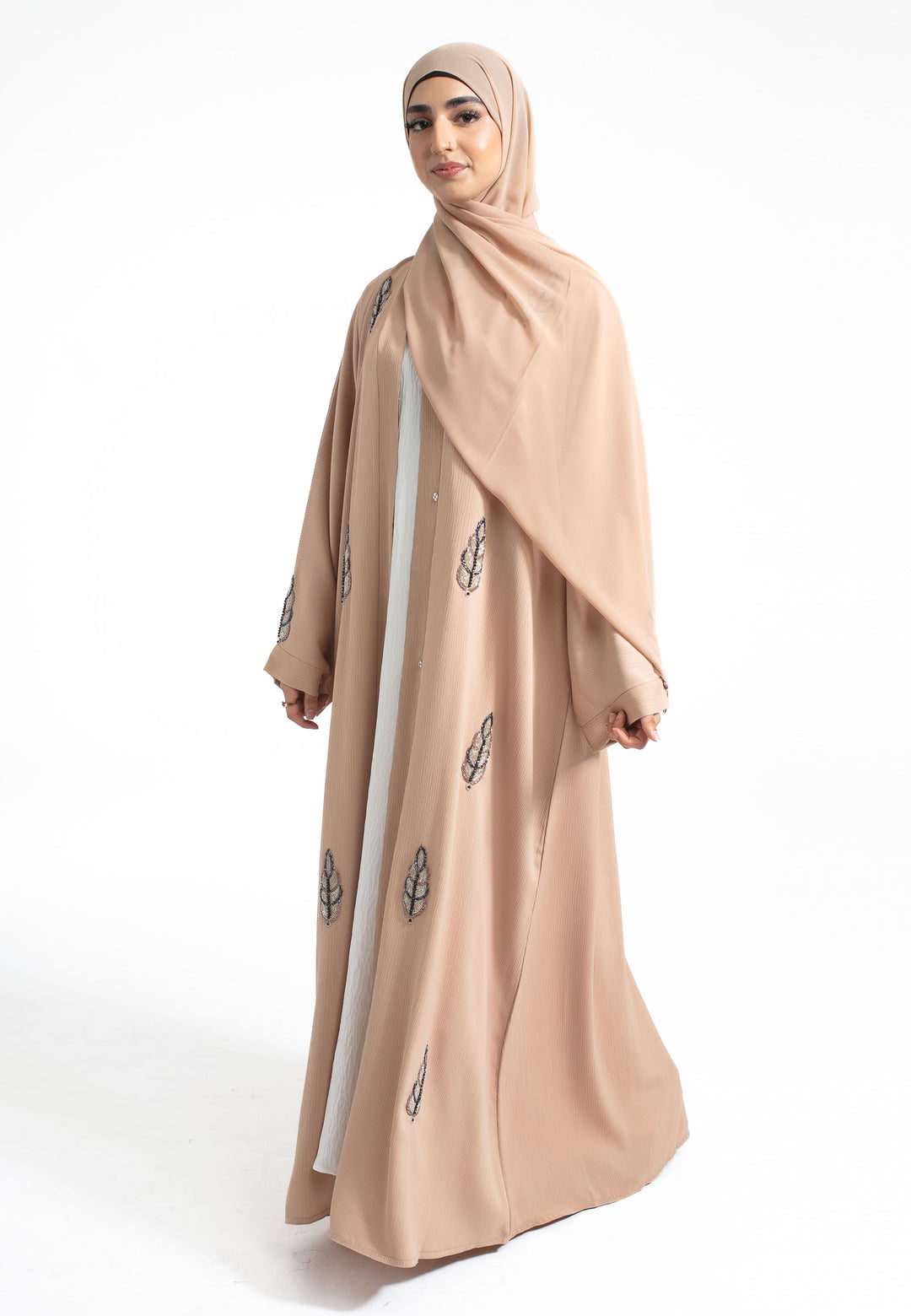 Almond Embellished Open Abaya