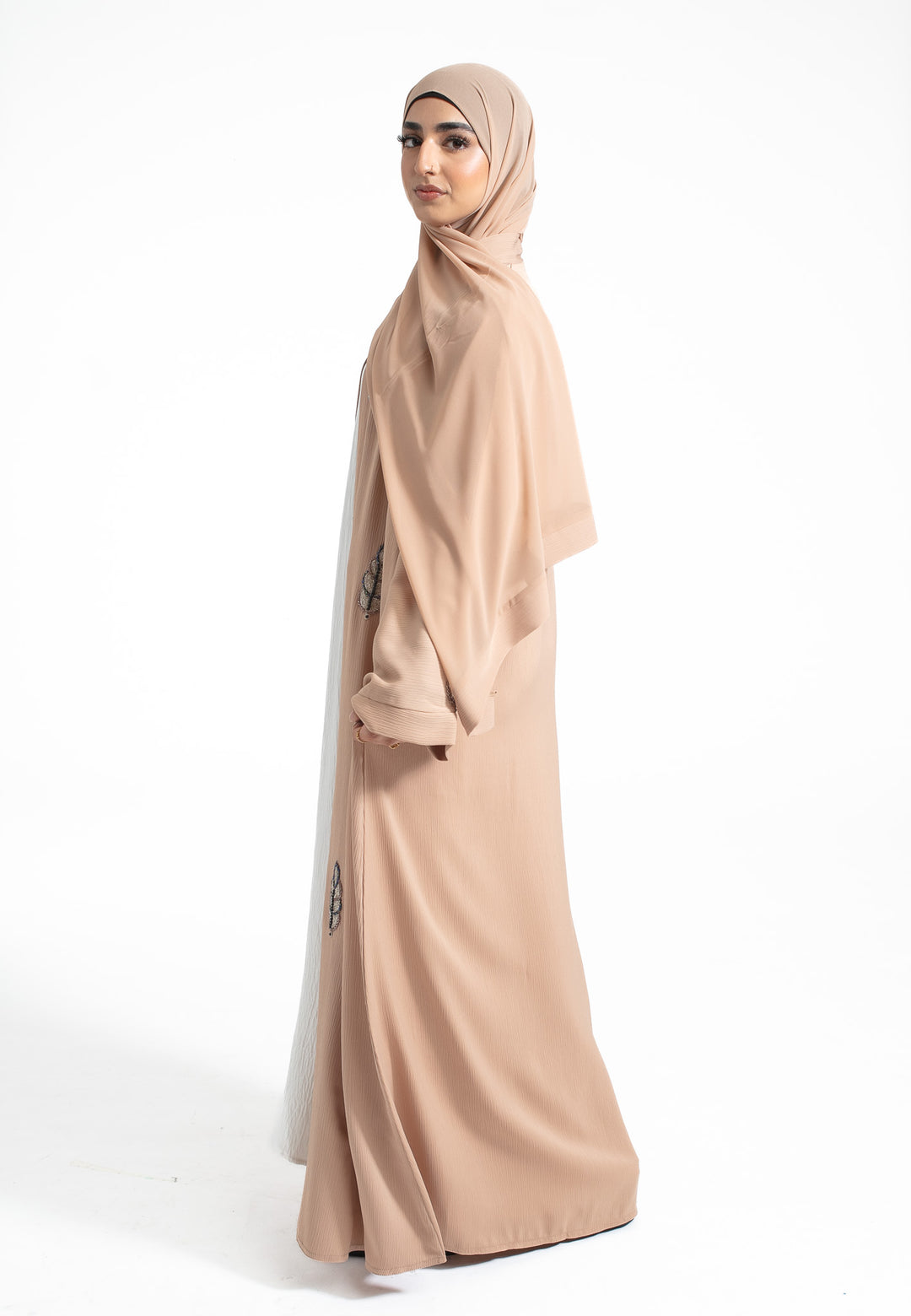 Almond Embellished Open Abaya