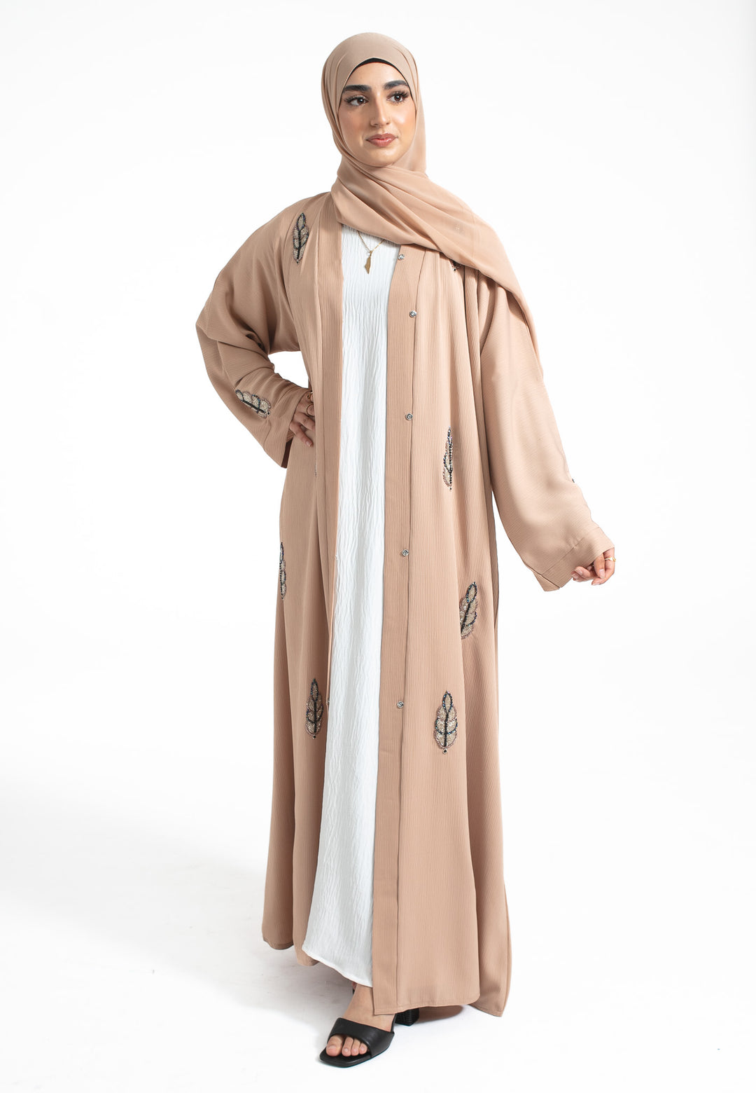 Almond Embellished Open Abaya