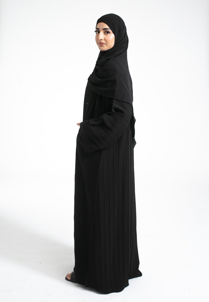 Black Open Abaya With Pockets