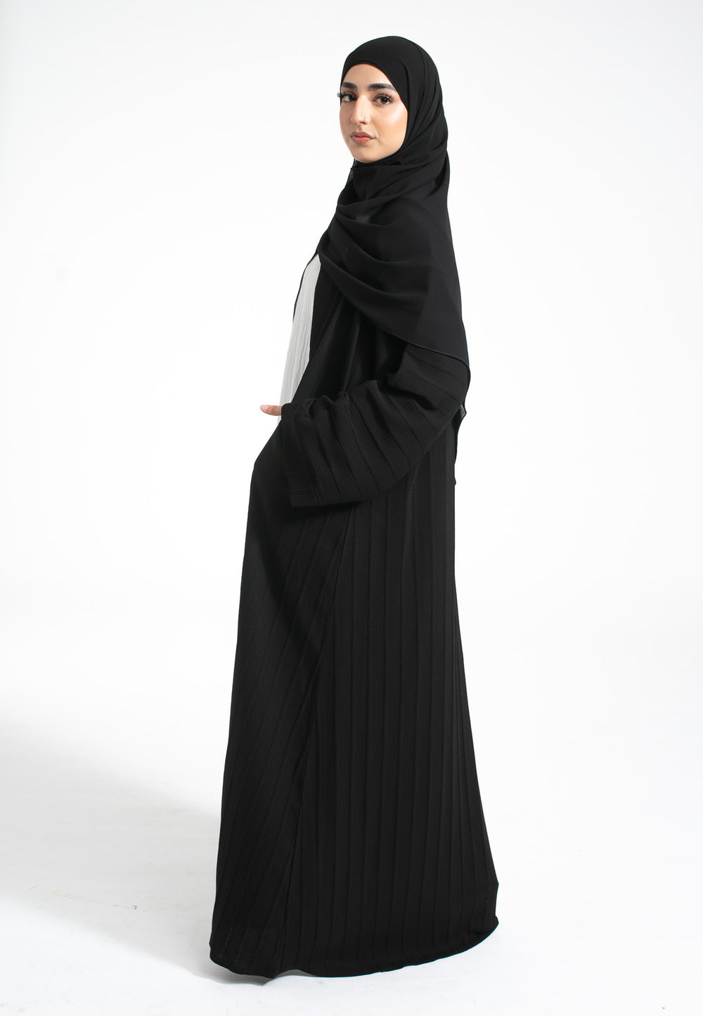 Black Open Abaya With Pockets