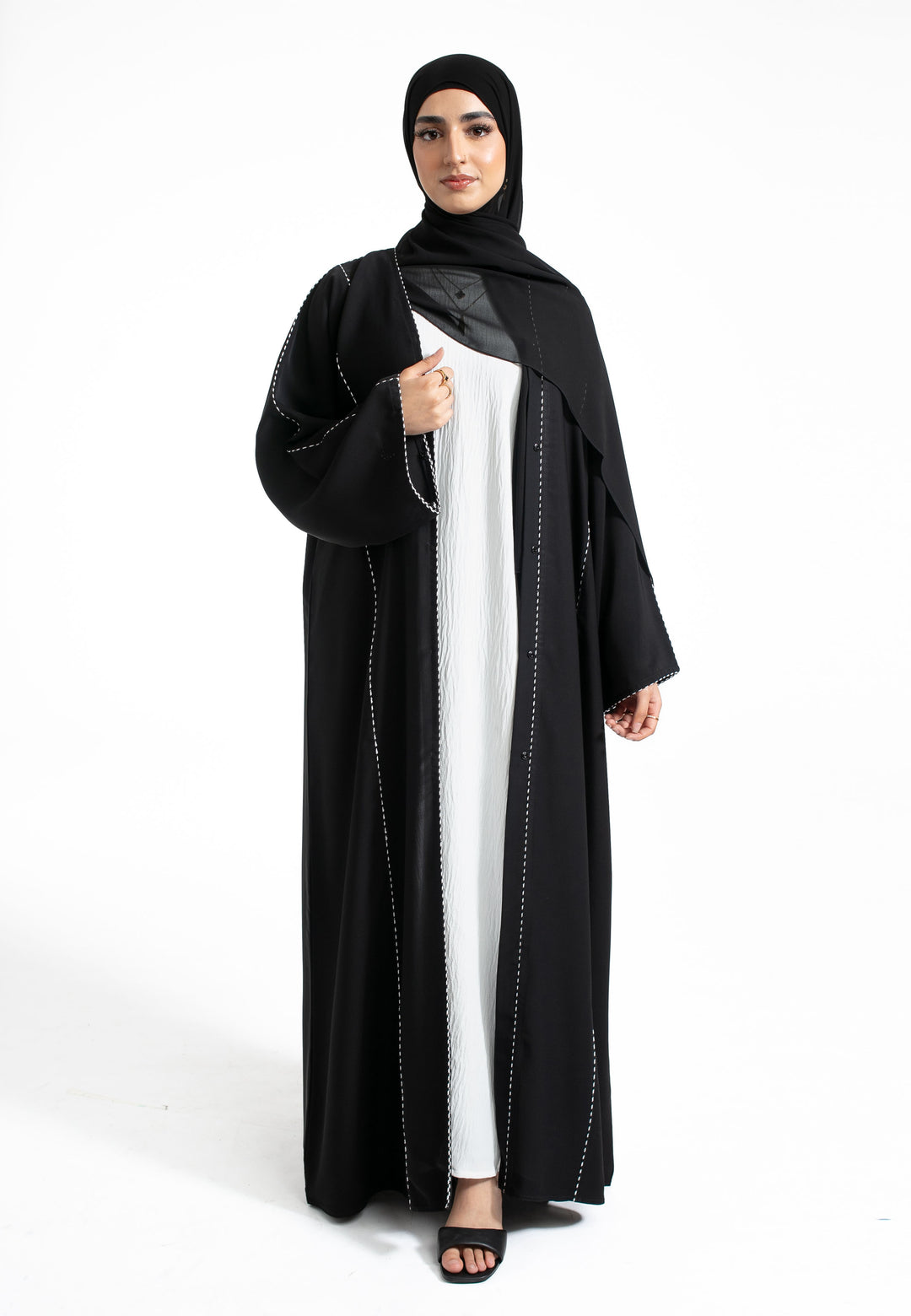 Black Minimal Open Abaya