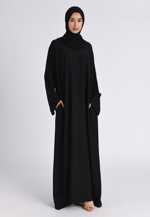 Black Textured Abaya With Zip Pockets (Premium)