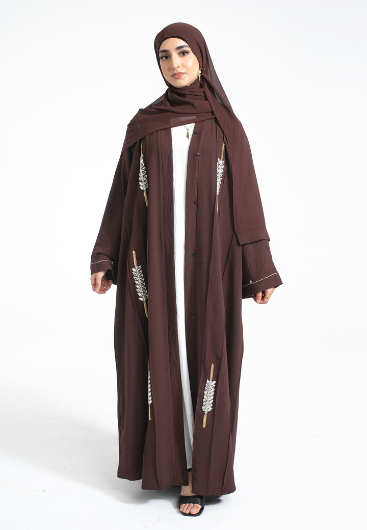 Luxury Brown Embellished Open Abaya