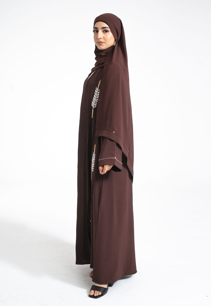 Luxury Brown Embellished Open Abaya