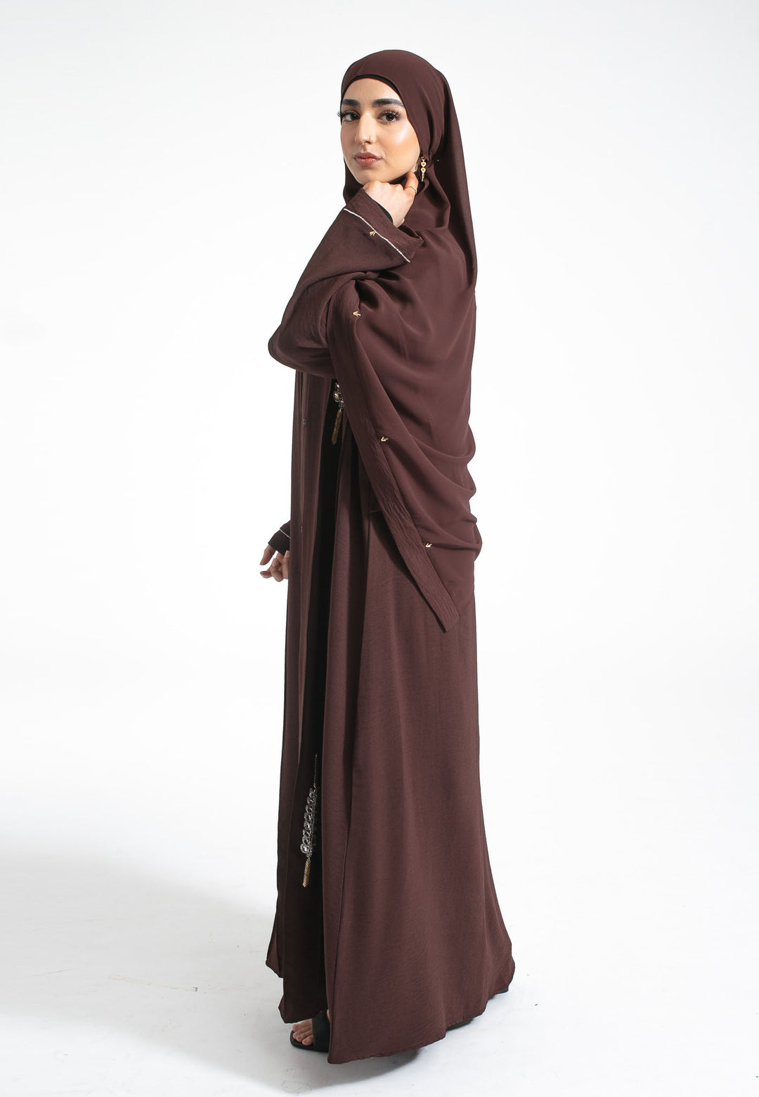 Luxury Brown Embellished Open Abaya