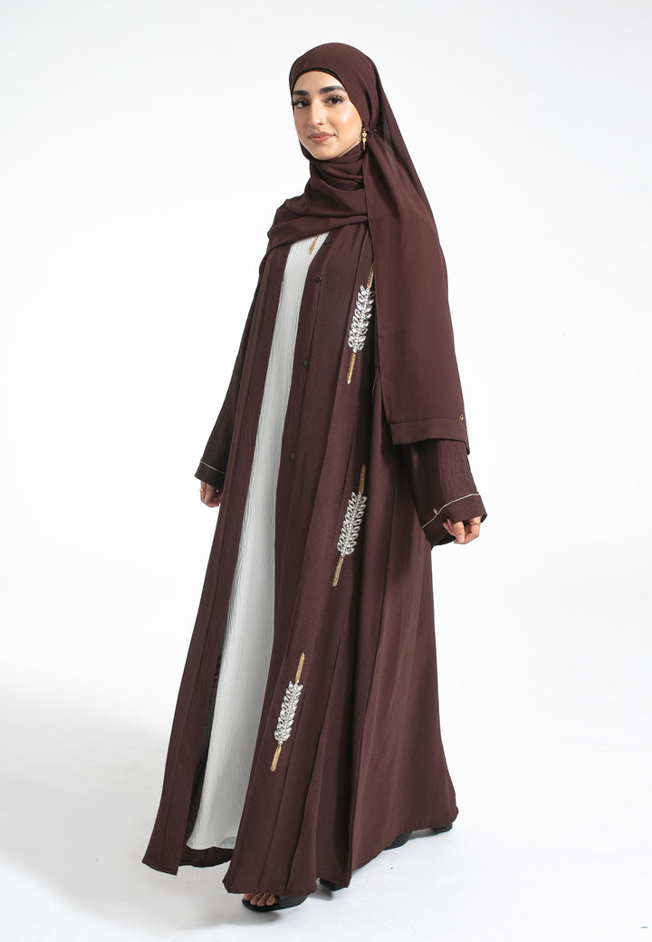 Luxury Brown Embellished Open Abaya