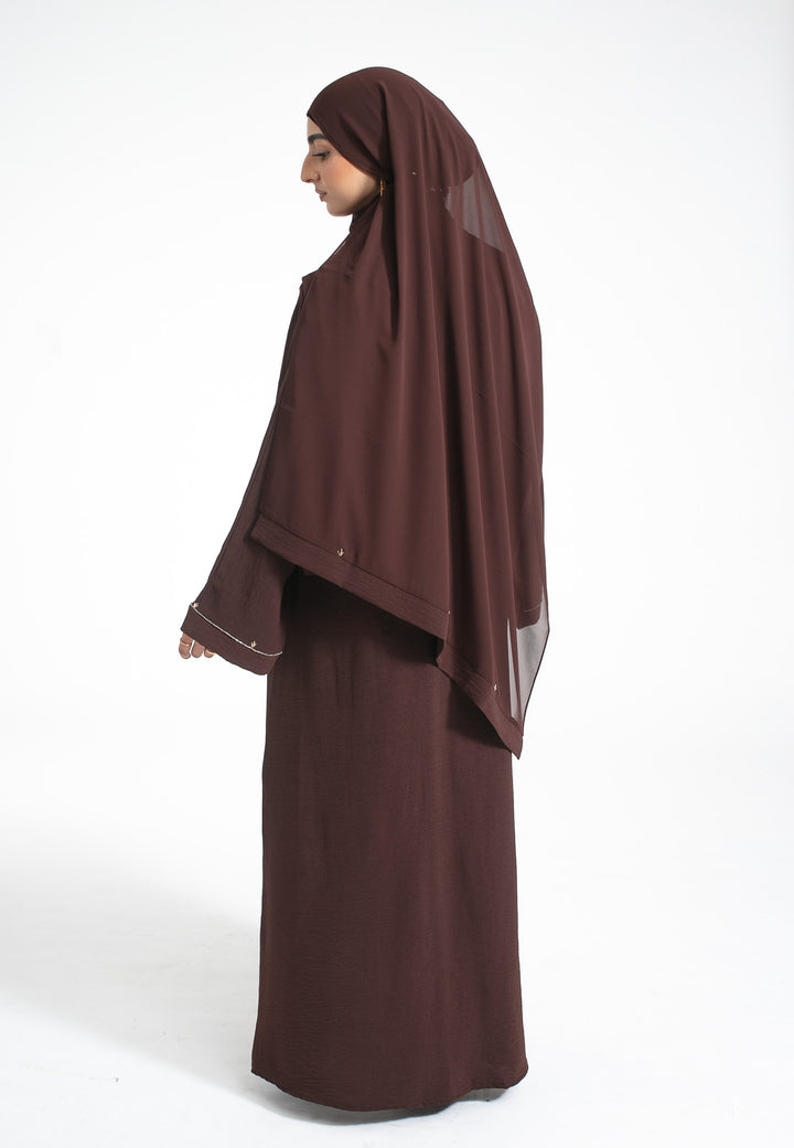 Luxury Brown Embellished Open Abaya