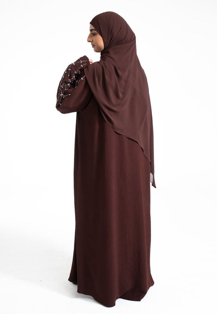 Brown Embellished Open Abaya