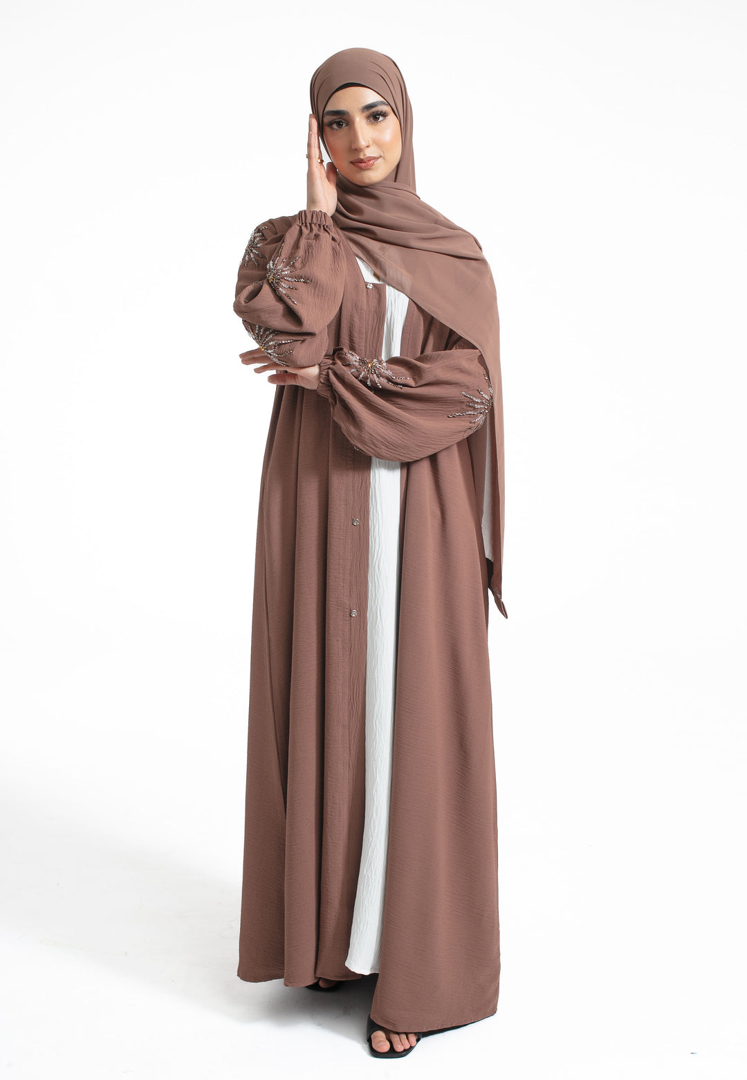 Mink Embellished Open Abaya