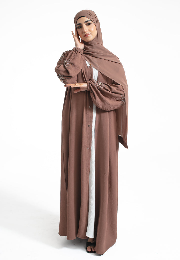 Mink Embellished Open Abaya