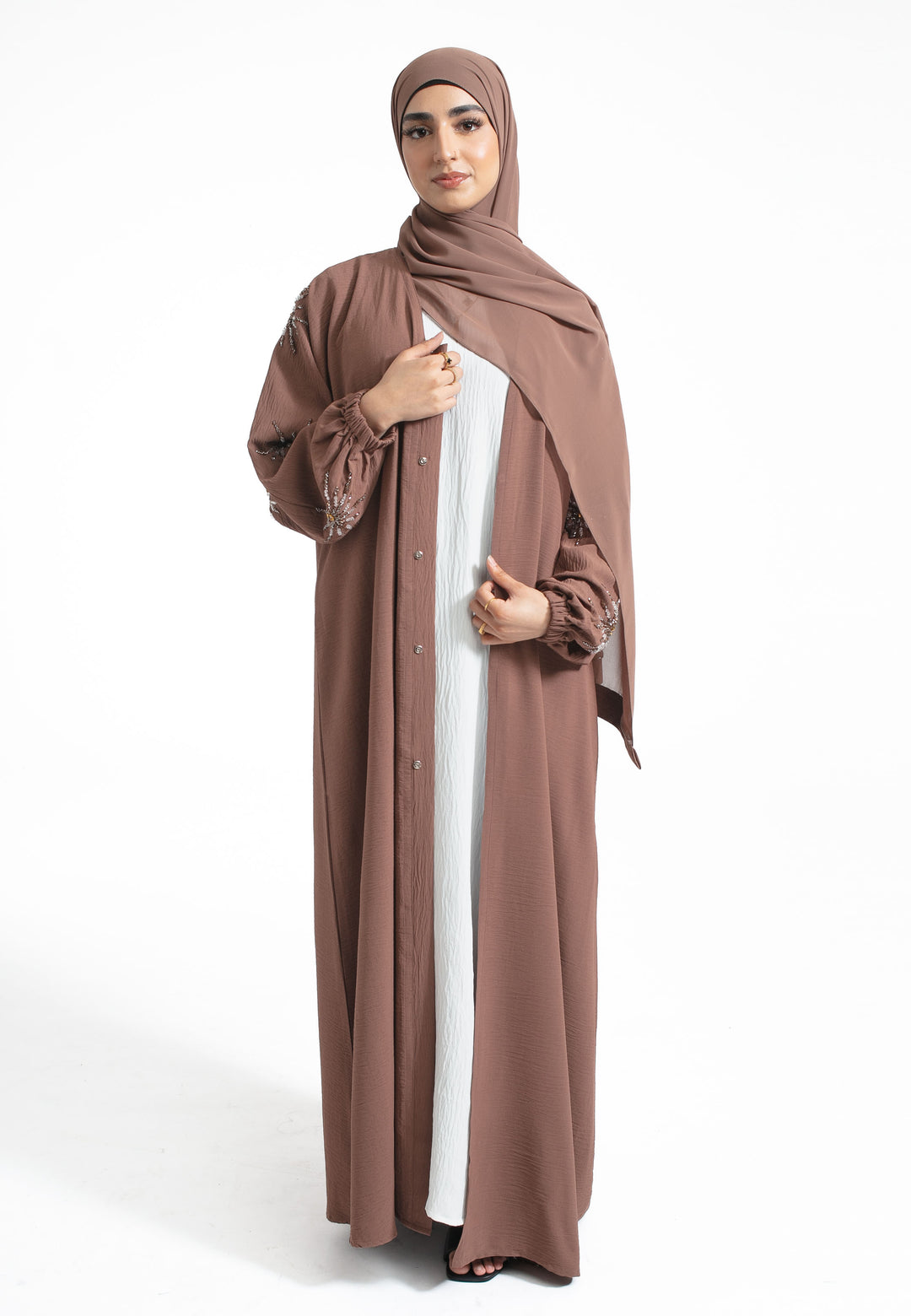 Mink Embellished Open Abaya