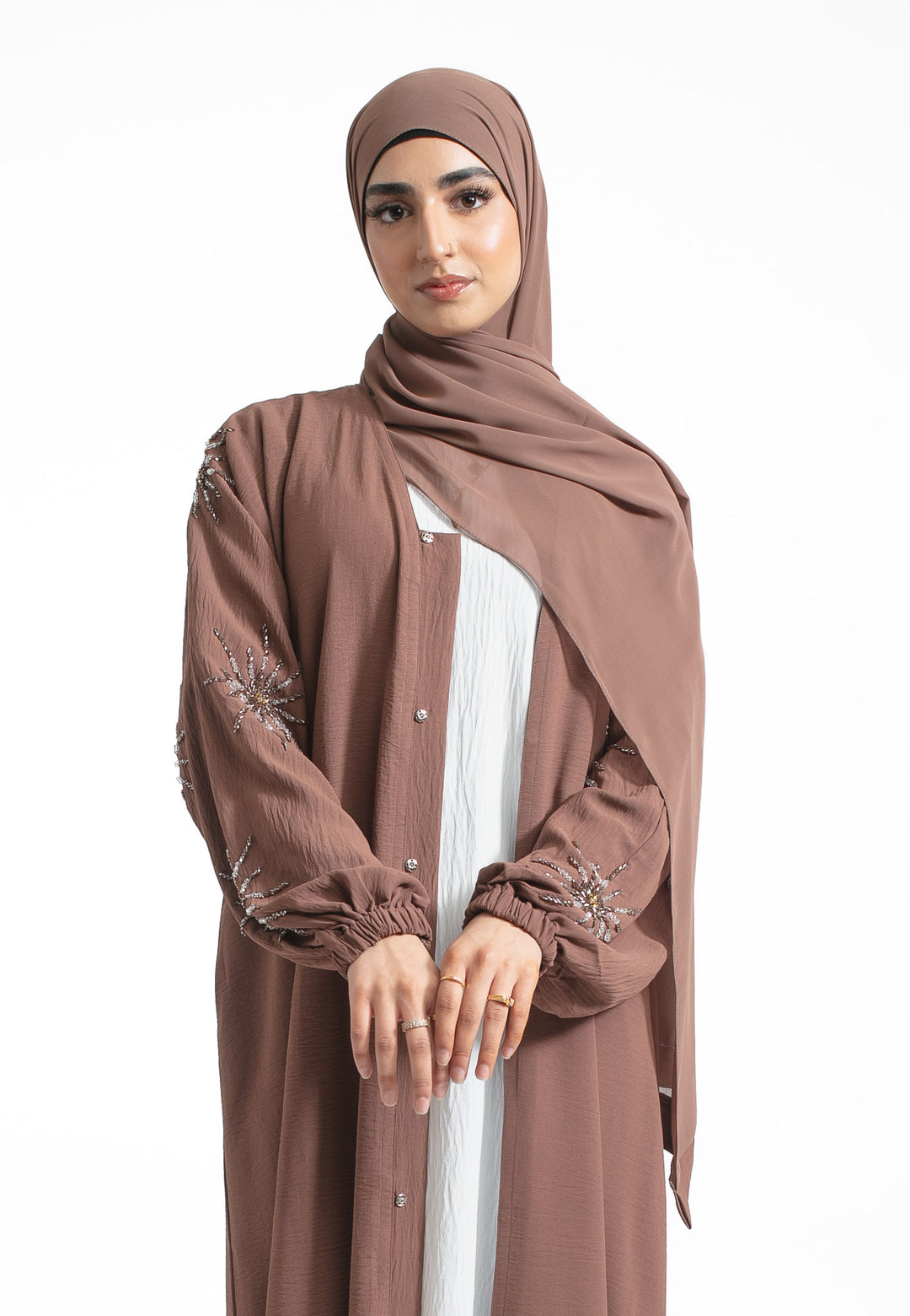 Mink Embellished Open Abaya