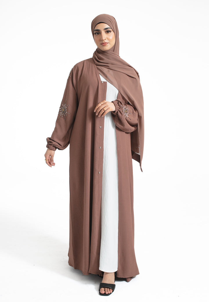 Mink Embellished Open Abaya