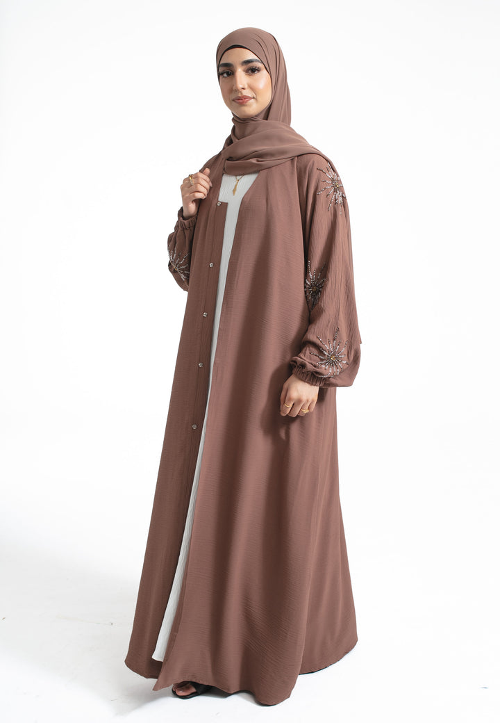 Mink Embellished Open Abaya