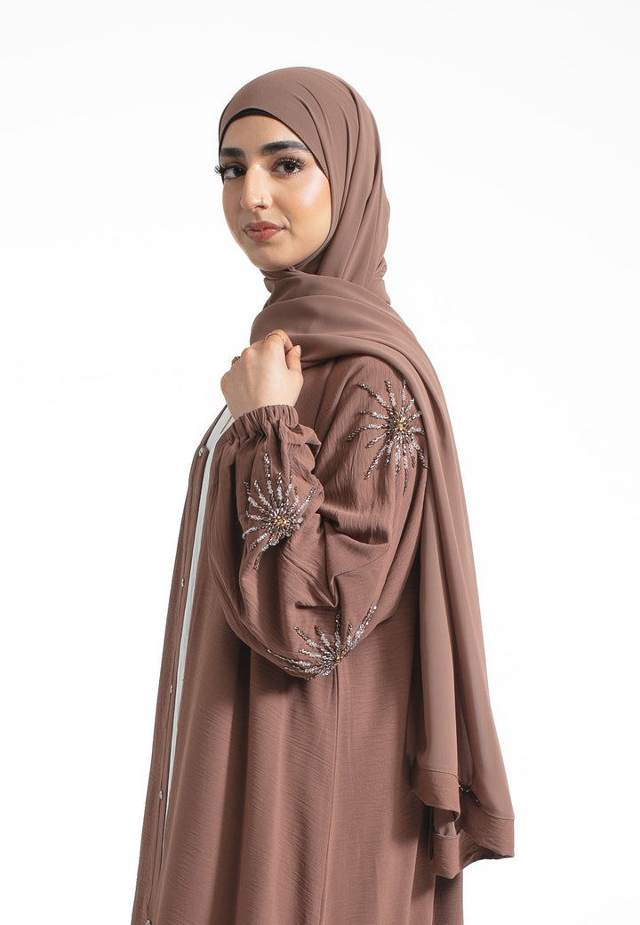 Mink Embellished Open Abaya