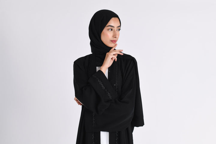 Classic Black Embellished Open Abaya