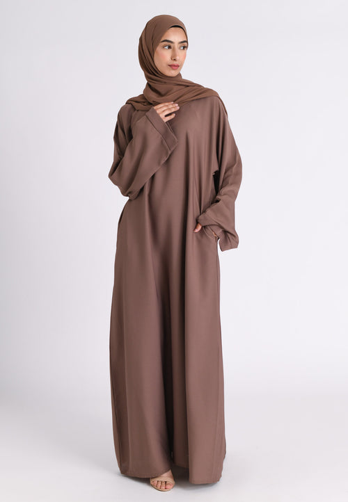 Dusty Mink Textured Abaya with Zip Pockets (Premium)