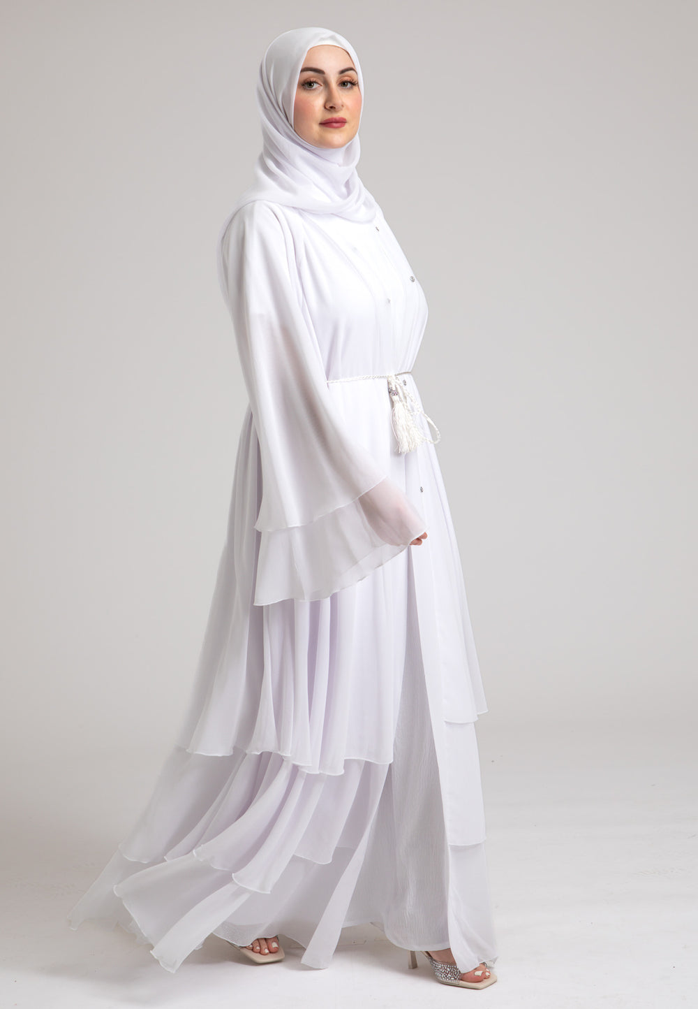 3 Layered White Abaya