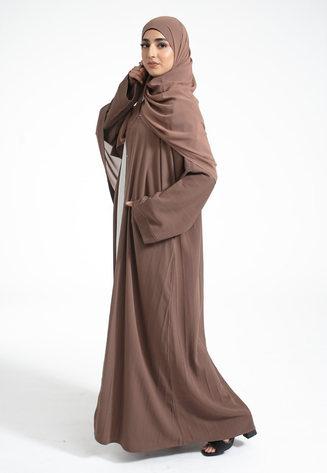 Mink Open Abaya With Pockets