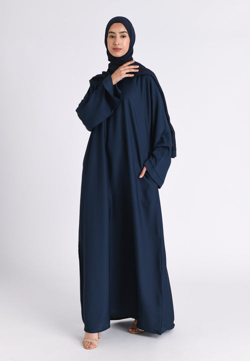 Navy Textured Abaya With Zip Pockets (Premium)