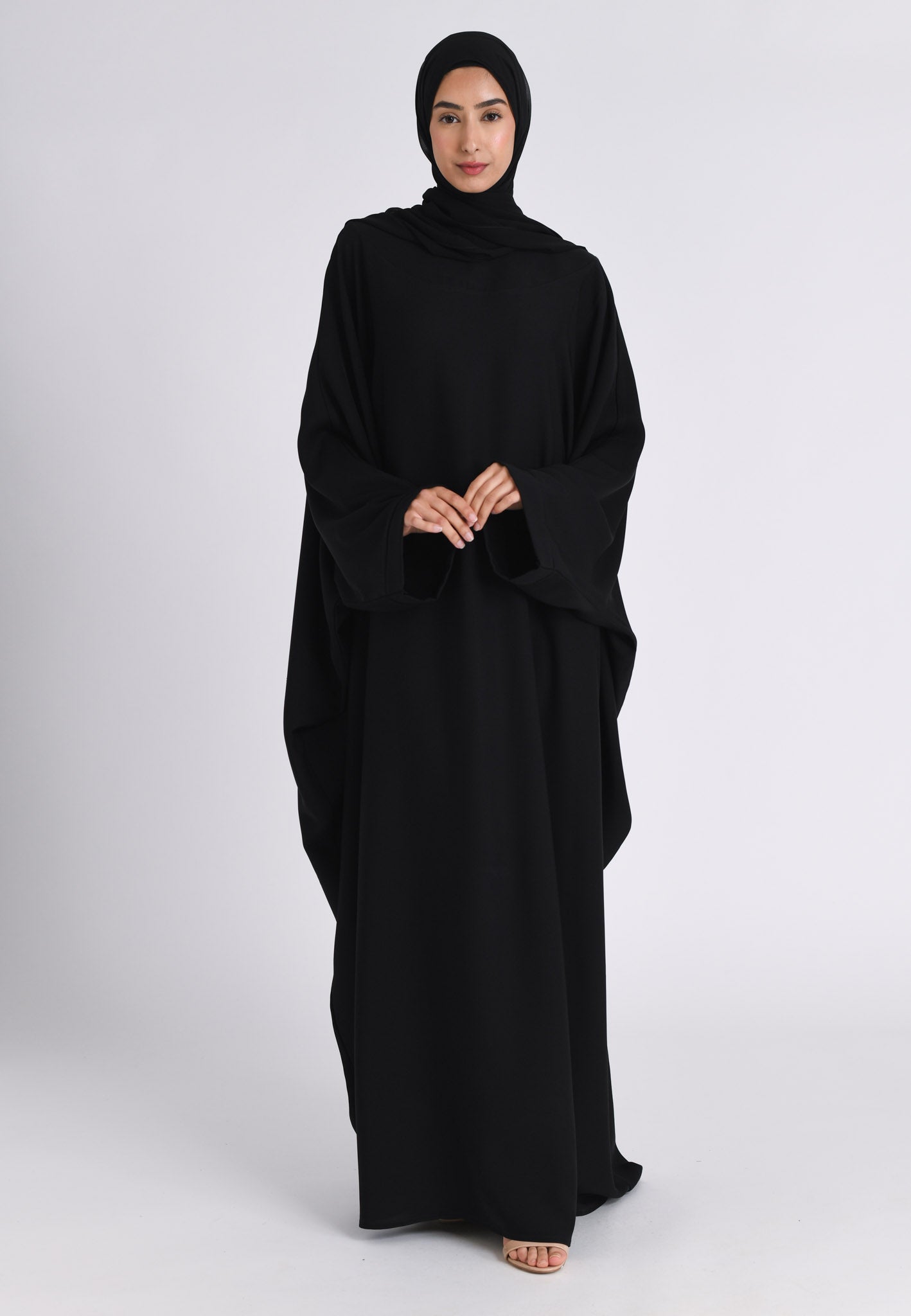 Buy Premium Plain Black Closed Farasha Online - Hayah Al-Muslimah