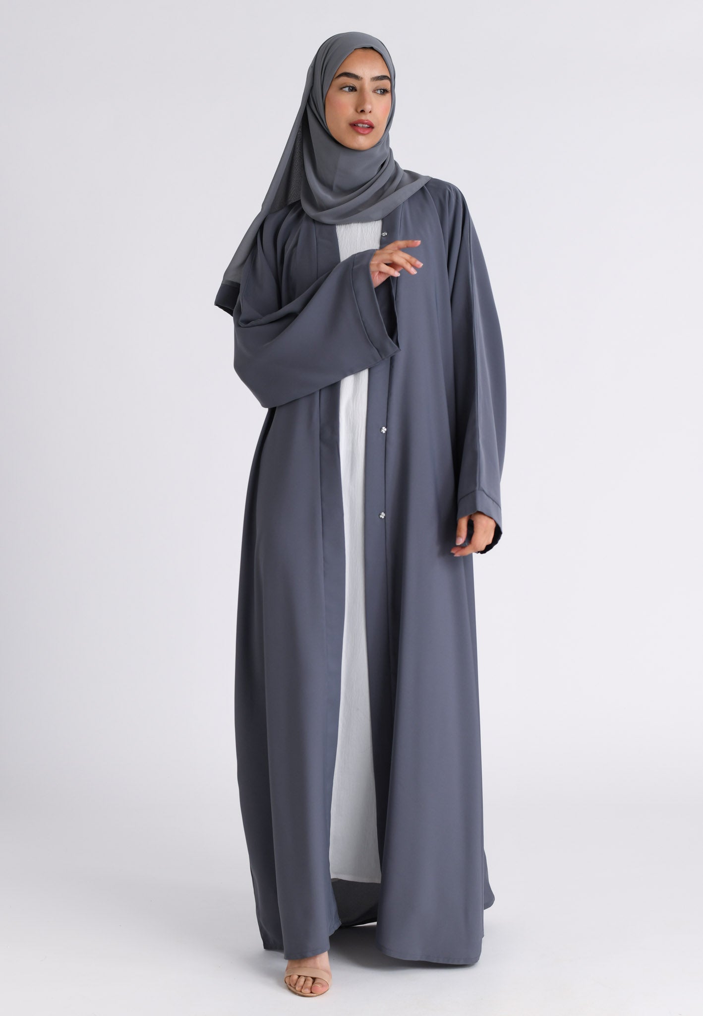 Grey open shop abaya