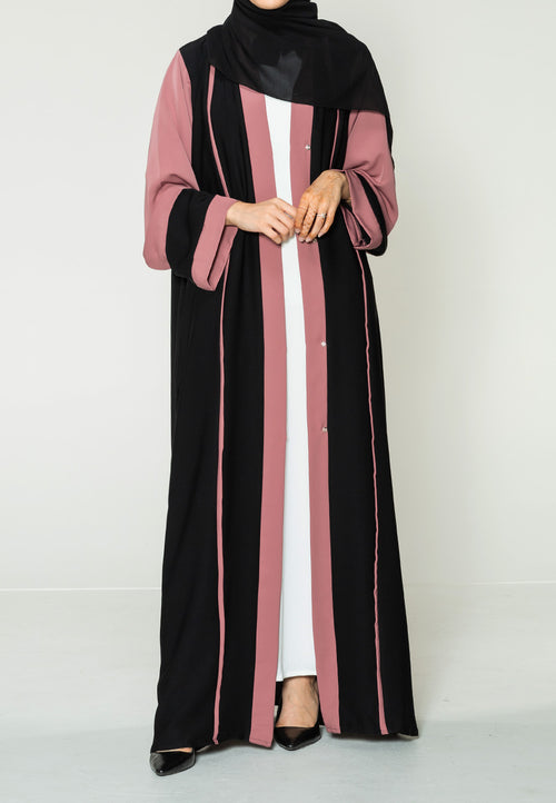 Black and Mauve Open Abaya (Premium)