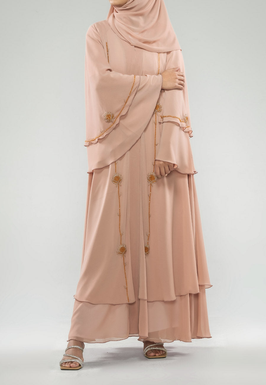 Blushing Peach Layered Open Abaya